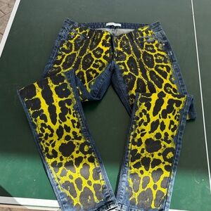 Pierre Balmain Vibrant Yellow and Black Patterned Jeans 30